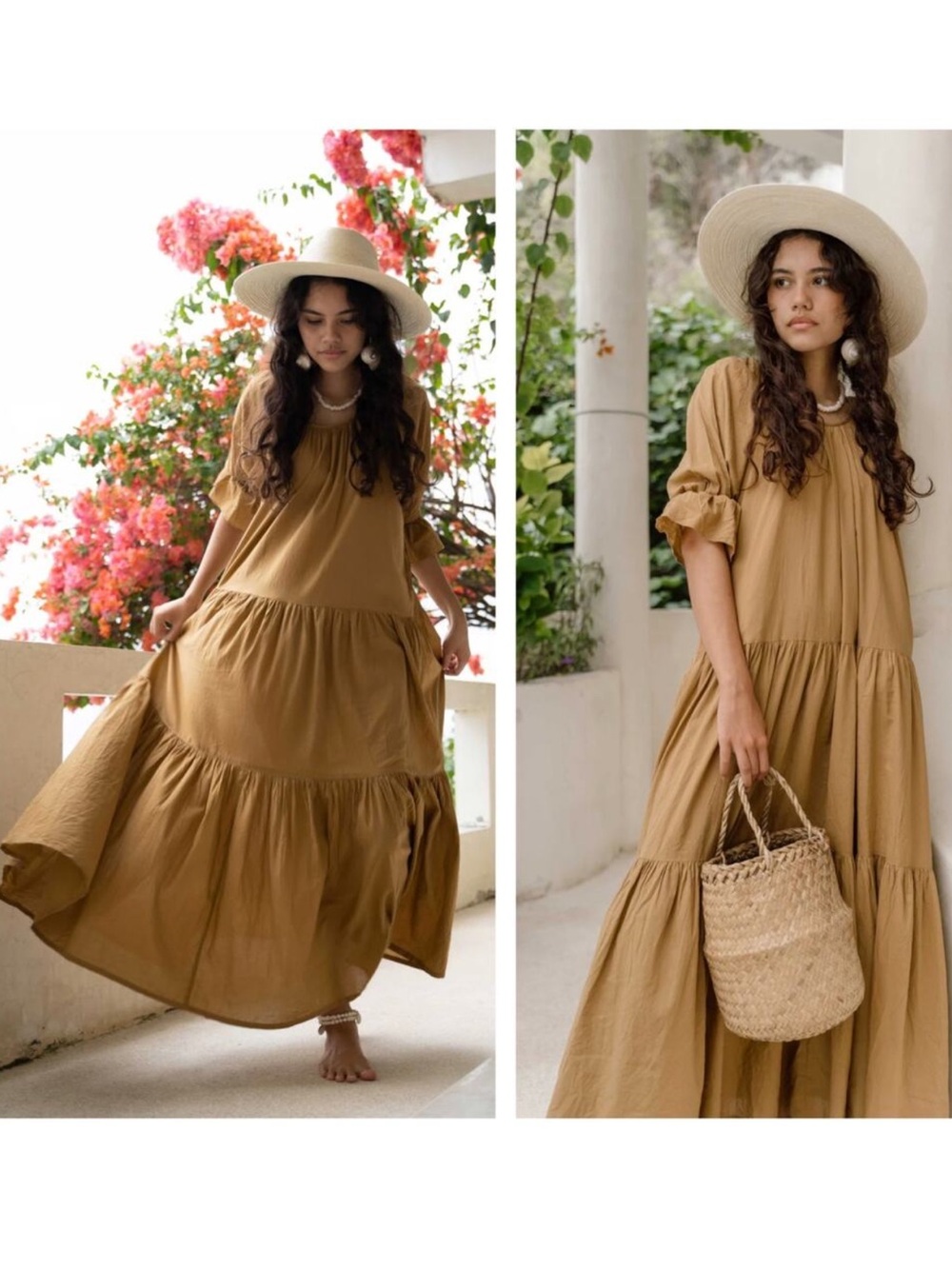 DAUGHTERS OF INDIA Sahana Gown Maxi Dress Desert Tan Camel Neutral Size Large L